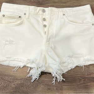 Agolde White Distressed Denim Cutoff Shorts